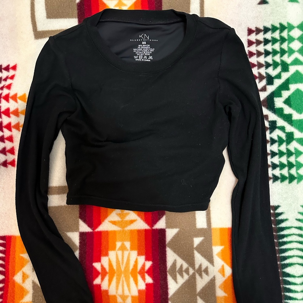 KLASSY NETWORK Black Cropped long sleeve brami top XS